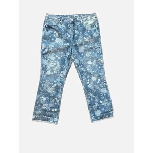 Seven 7 Floral Kick Flare Frayed Bottom Light Wash Denim Jeans Women's 14